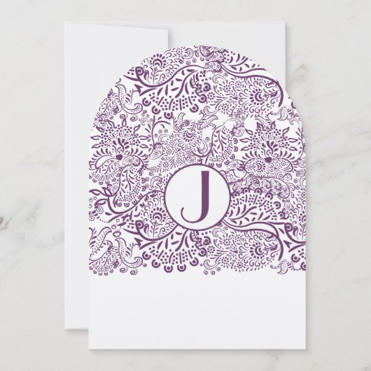 Paarse Tortelduifjes Damask Monogram Weddenschappe Kaart (Achterkant)