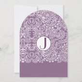 Paarse Tortelduifjes Damask Monogram Weddenschappe Kaart (Achterkant)