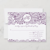 Paarse Tortelduifjes Damask Monogram Weddings RSVP (Achterkant)