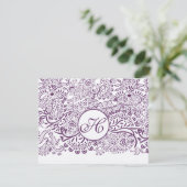 Paarse Tortelduifjes Damask Monogram Weddings RSVP (Staand voorkant)