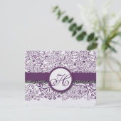 Paarse Tortelduifjes Damask Monogram Weddings RSVP (Staand voorkant)
