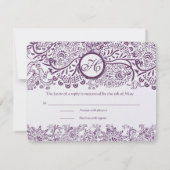 Paarse Tortelduifjes Damask Monogram Weddings RSVP (Achterkant)