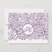 Paarse Tortelduifjes Damask Monogram Weddings RSVP (Voorkant)