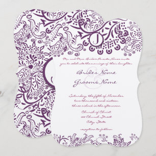 Paarse Tortelduifjes Fairy Tale Monogram Weddensch Kaart