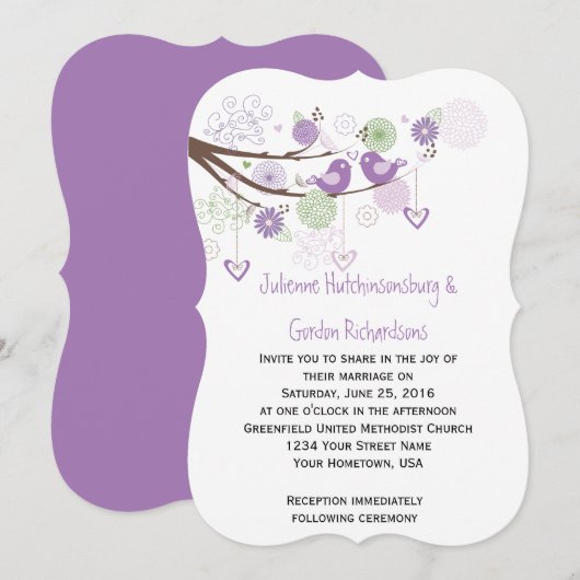 Paarse Tortelduifjes zwendelen met hand getekende Kaart (Voorkant / Achterkant)