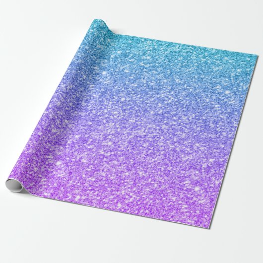Paarse tot blauwe ombre faux textuur cadeaupapier (Uitgerold)