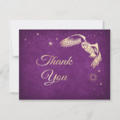 Paarse tovenaar Owl Stars Magic Wedding Bedankkaart (Voorkant)