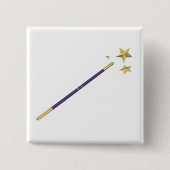 Paarse toverstaf met drie gouden sterren vierkante button 5,1 cm (Voorkant)