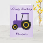 Paarse tractor Birthday Kaart (Gele Bloem)