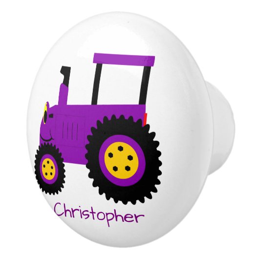 Paarse Tractor Ontwerp Gepersonaliseerd Keramische Knop (Rechts)