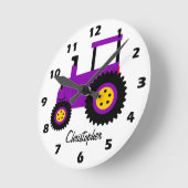 Paarse Tractor Ontwerp Gepersonaliseerd Ronde Klok (Hoek)