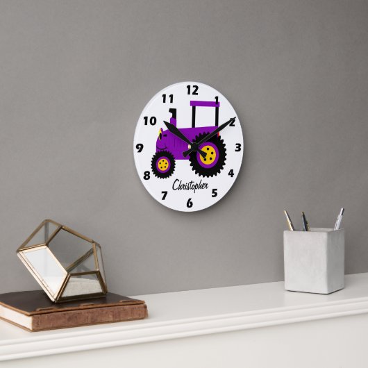 Paarse Tractor Ontwerp Gepersonaliseerd Ronde Klok (Kantoor)
