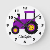Paarse Tractor Ontwerp Gepersonaliseerd Ronde Klok (Voorkant)