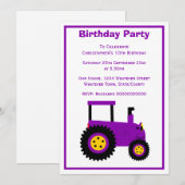 Paarse tractor ontwerp gepersonaliseerde verjaarda kaart (Voorkant / Achterkant)