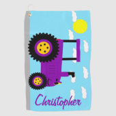 Paarse Tractor Ontwerp Persoonlijk Golfhanddoek (Voorkant)