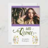 Paarse Traditionele Mexicaanse Floral Foto Quincea Kaart (Voorkant)