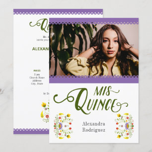 Paarse Traditionele Mexicaanse Floral Foto Quincea Kaart