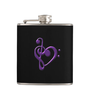 Paarse treble Bass Clef Heart Music Flask Heupfles