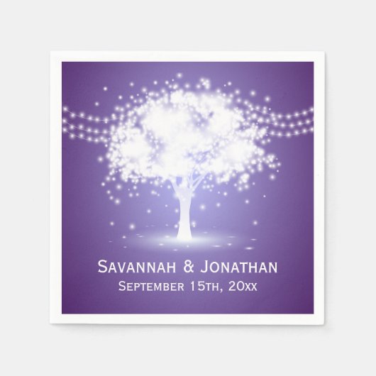 Paarse Tree String Lights Gepersonaliseerde bruilo Servet (Voorkant)