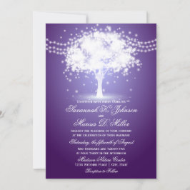 Paarse Tree String Lights Huwelijksuitnodigingen Kaart