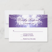 Paarse Tree String Lights Wedding RSVP Kaarten (Voorkant)