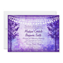Paarse Trees String Lights Wedding Invitations