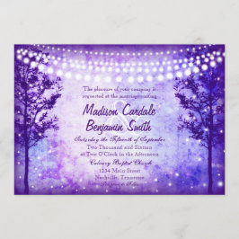 Paarse Trees String Lights Wedding Invitations Kaart