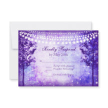 Paarse Trees String Lights Wedding RSVP-kaarten