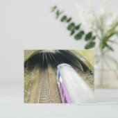 Paarse trein, spoorbaan, tunnel, reizen briefkaart (Staand voorkant)