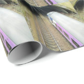 Paarse trein, spoorbaan, tunnel, reizen cadeaupapier (Rol Hoek)