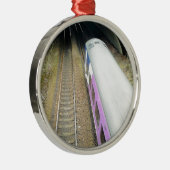 Paarse trein, spoorbaan, tunnel, reizen metalen ornament (Rechts)