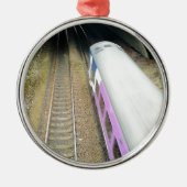 Paarse trein, spoorbaan, tunnel, reizen metalen ornament (Voorkant)