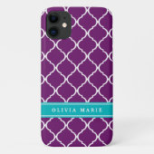 Paarse Trellis Pattern Turquoise Name Case-Mate iPhone Case (Achterkant)
