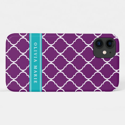 Paarse Trellis Pattern Turquoise Name Case-Mate iPhone Case (Achterkant (horizontaal))