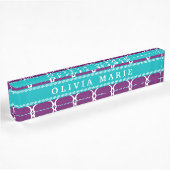Paarse Trellis Pattern Turquoise Name Naambordje