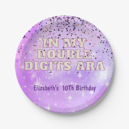 Paarse trendy in mijn dubbele cijfers tijdperk ver papieren bordje