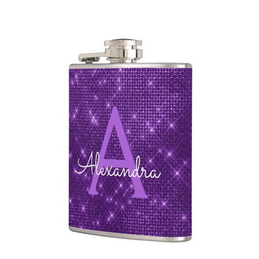 Paarse Trendy Sparkle Monogram Initiaal Heupfles (Links)