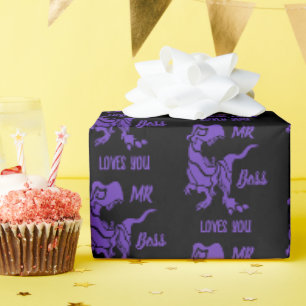 Paarse Trex de baas Dino Cadeaupapier