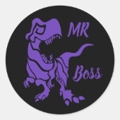 Paarse Trex de baas Dino Ronde Sticker (Voorkant)