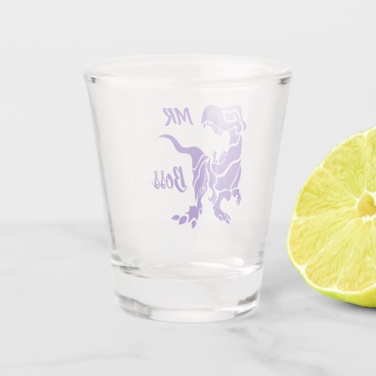 Paarse Trex de baas Dino Shot Glas (Achterkant)