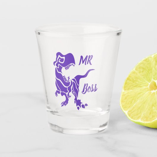 Paarse Trex de baas Dino Shot Glas (Voorkant)