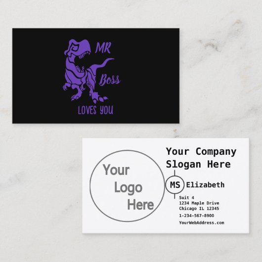 Paarse Trex de baas Dino Visitekaartje (Voorkant / Achterkant)