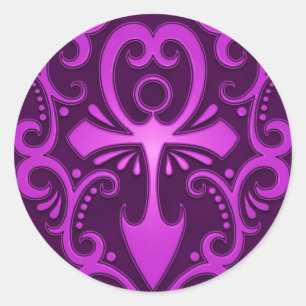 Paarse Tribal Ankh Ronde Sticker