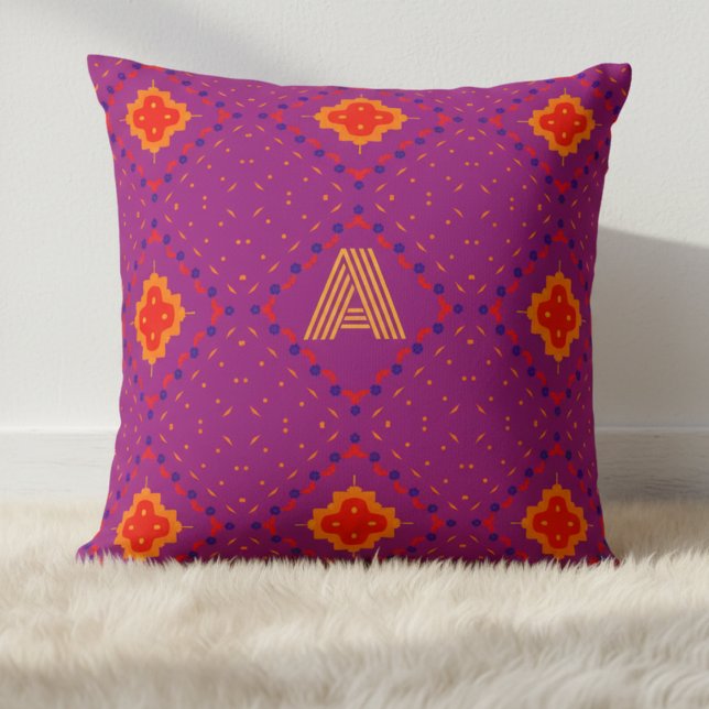 Paarse Tribale Monogram Worp Kussen (Customize this purple modern tribal throw pillow with the initial of your choice.)