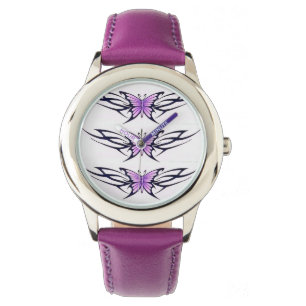 paarse tribale vlinders horloge