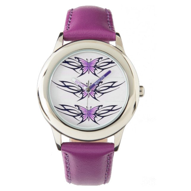 paarse tribale vlinders horloge (Voorkant)