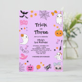 Paarse Trick or treat Halloween 3e verjaardag Kaart (Staand voorkant)