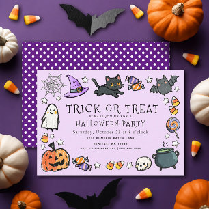 Paarse Trick or Treat Kids Kleurpotlood Halloween  Kaart