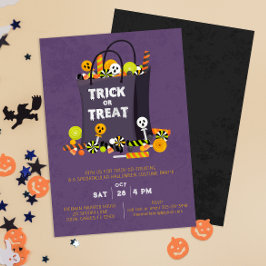 Paarse Trick or treat Kinder Kostuumfeest Uitnodig Kaart