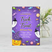 Paarse Trick or treat Kinder partij Halloween Kaart (Staand voorkant)